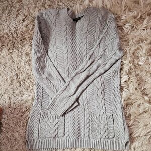 Light Gray Cable Knit Crew Neck Sweater